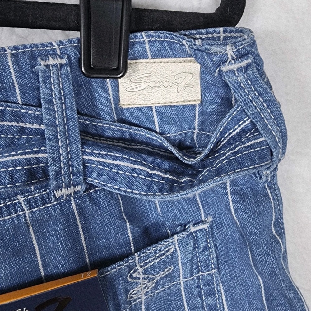 Seven7 Women's Wide Leg Pant Size 12 Belted Blue Striped Pockets Comfort NWT - Picture 11 of 15